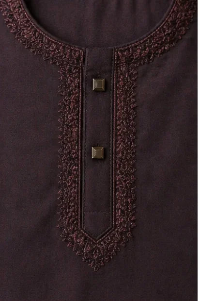 Baby Boys Embroidered Kurta & Shalwar Set – Plum