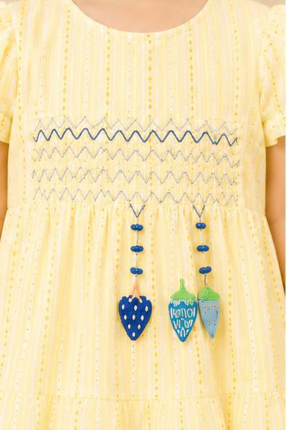 Baby Girls Puff Sleeve Frock & Shorts Set – Yellow Stripe