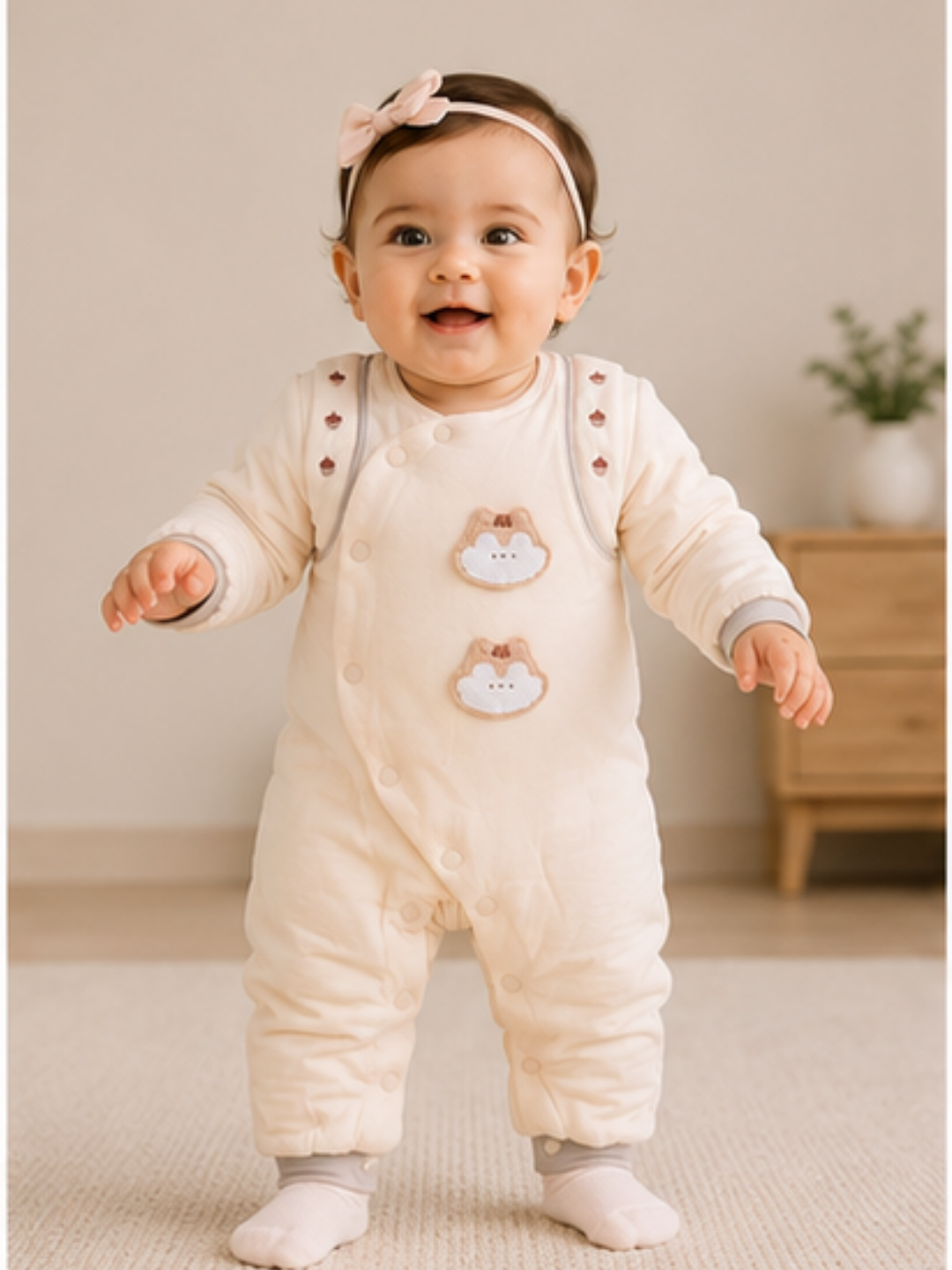 Cream Bunny Quilted Romper