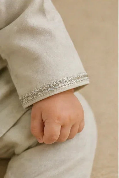 Baby Boys' Cotton Embroidered Kurta Set – Peach Skin