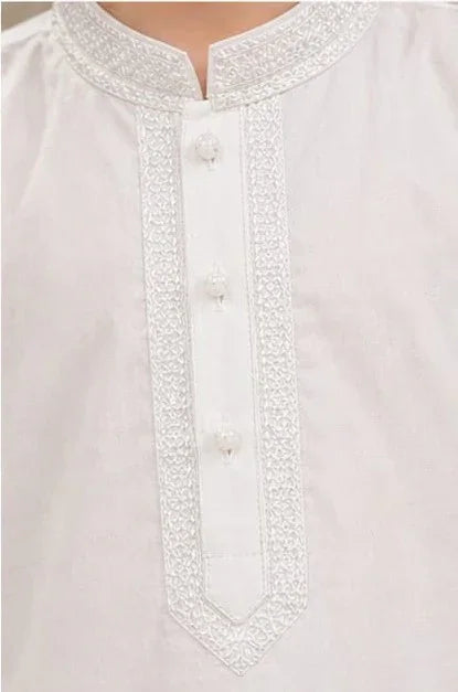 Boys Embroidered Kurta & Shalwar Set – White
