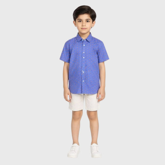 Purple Printed Button-Down Short-Sleeve Shirt