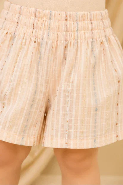 Baby Girls Puff Sleeve Frock & Shorts Set – Peach Stripe