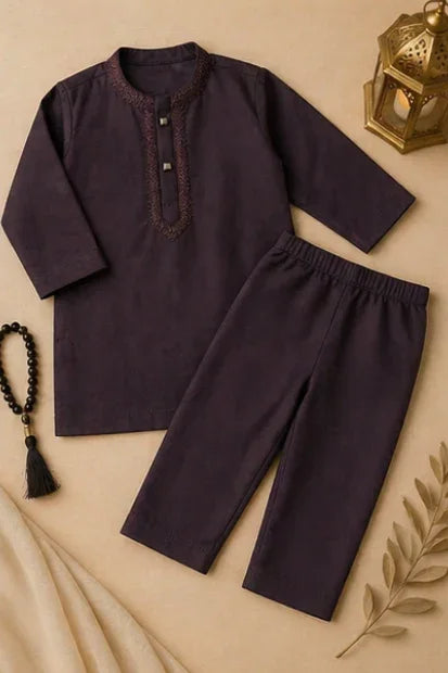 Baby Boys Embroidered Kurta & Shalwar Set – Plum