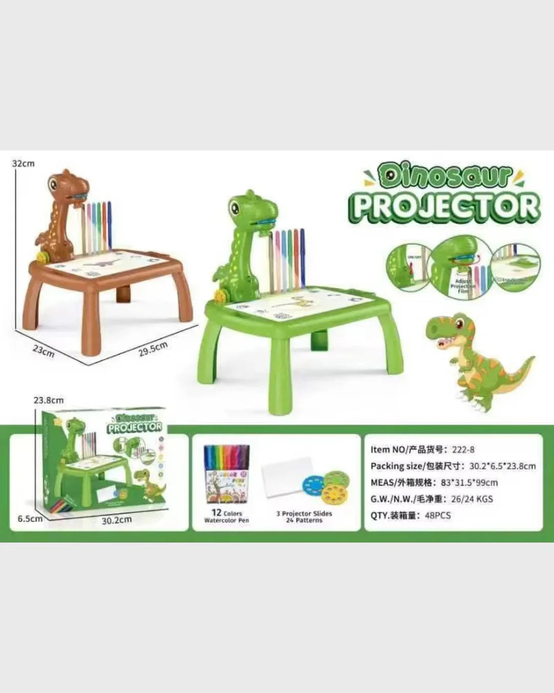 Dinosaur Projector Art Desk - Musical Drawing Table with 24 Patterns