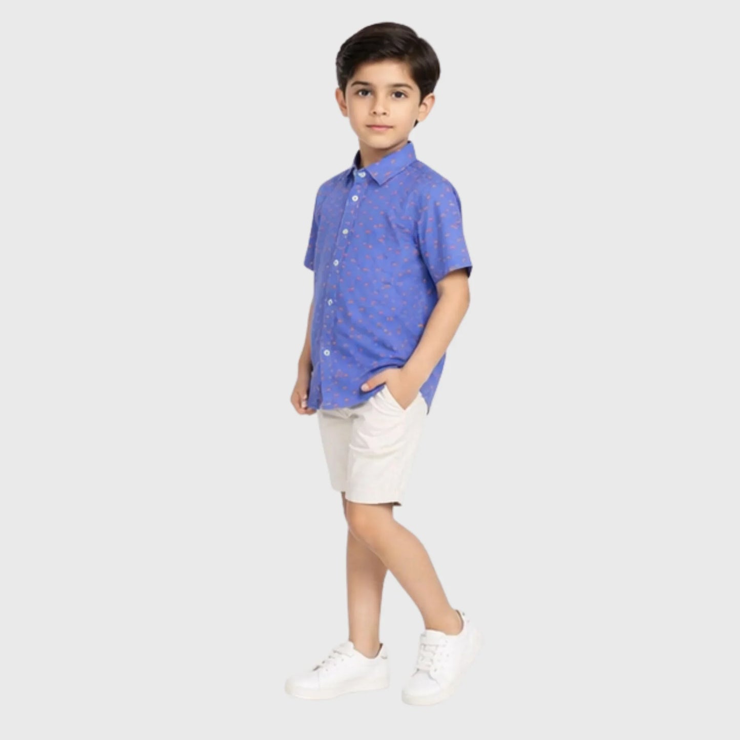 Purple Printed Button-Down Short-Sleeve Shirt