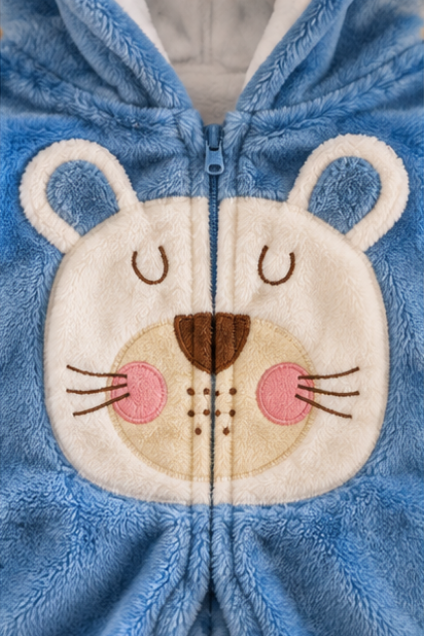 Blue Bear Hooded Fleece Romper