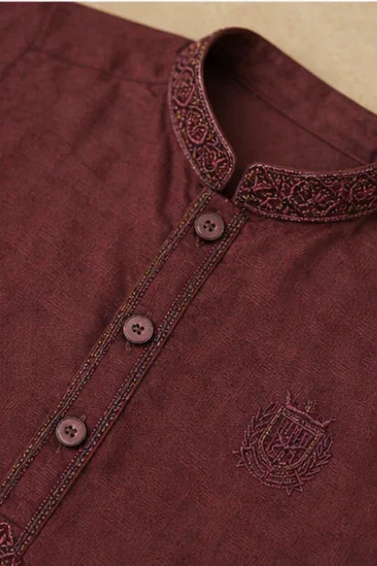 Boys Embroidered Kurta & Shalwar Set – Magenta
