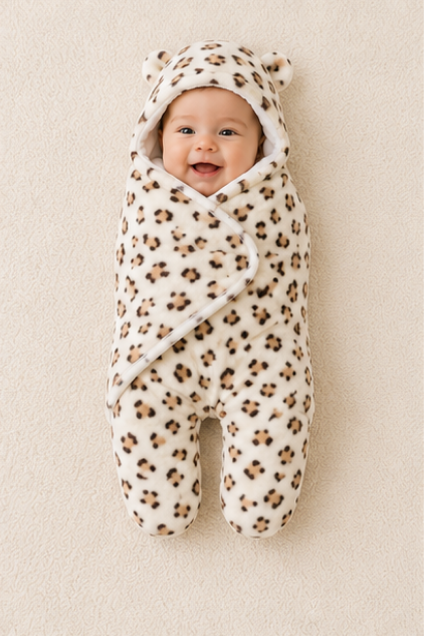 Leopard Hooded Baby Swaddle