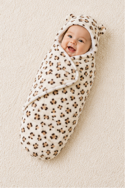 Leopard Hooded Baby Swaddle
