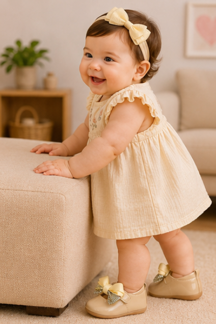 Cream Bow Party Shoes for Girls