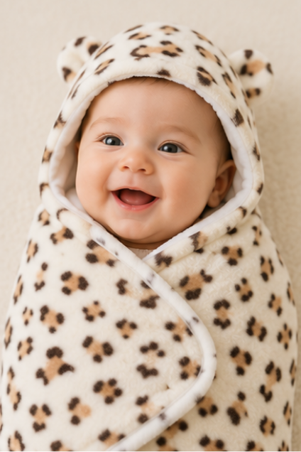 Leopard Hooded Baby Swaddle