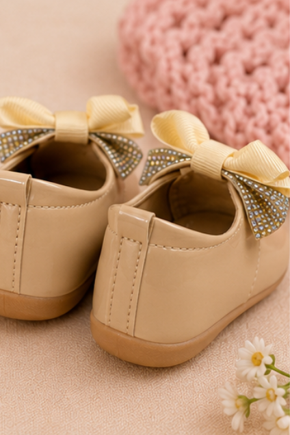 Cream Bow Party Shoes for Girls