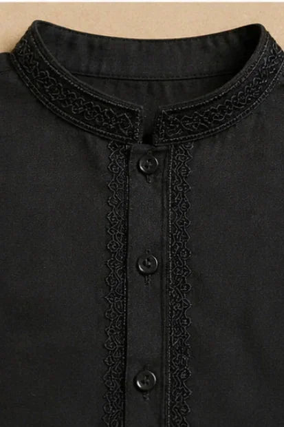 Boys Embroidered Kurta & Shalwar Set – Black
