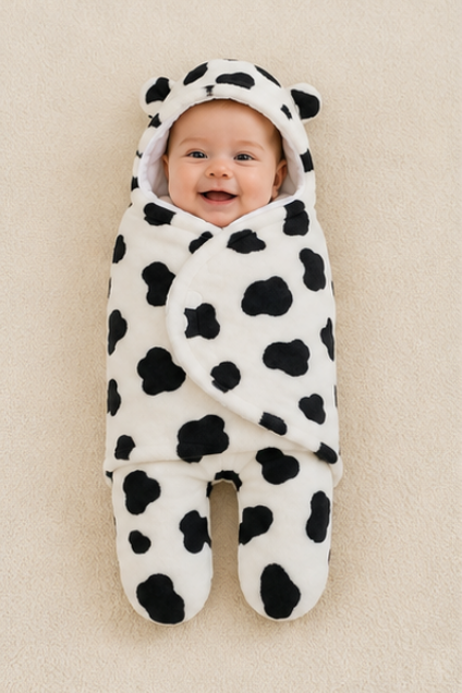 Cow Print Hooded Baby Swaddle