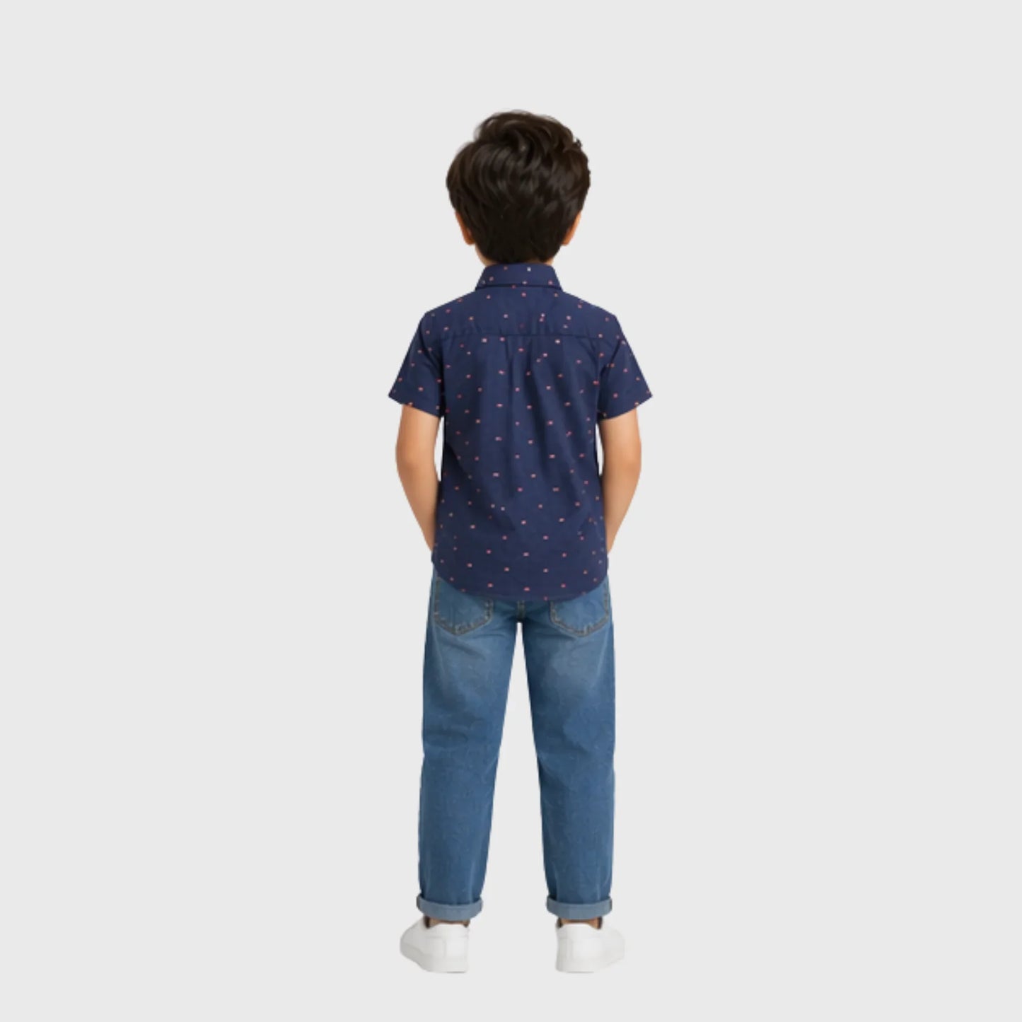 Navy Dotted Button-Down Short-Sleeve Shirt