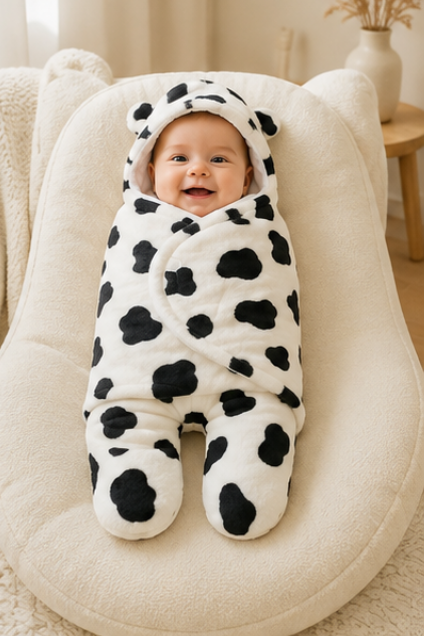 Cow Print Hooded Baby Swaddle