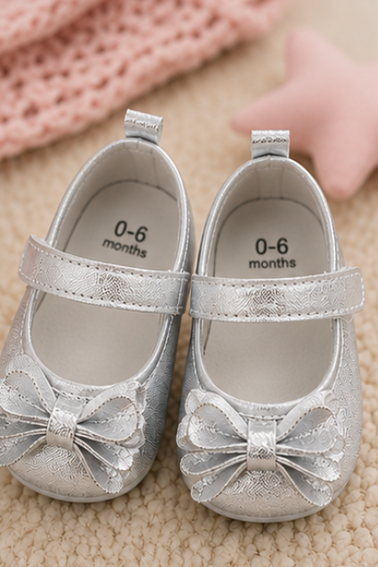 Silver Bow Detail Baby Shoes