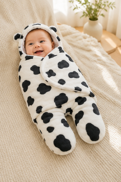 Cow Print Hooded Baby Swaddle