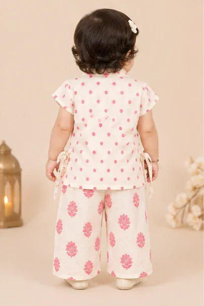 Baby Girls Printed Shirt & Palazzo Set – Cream/Pink