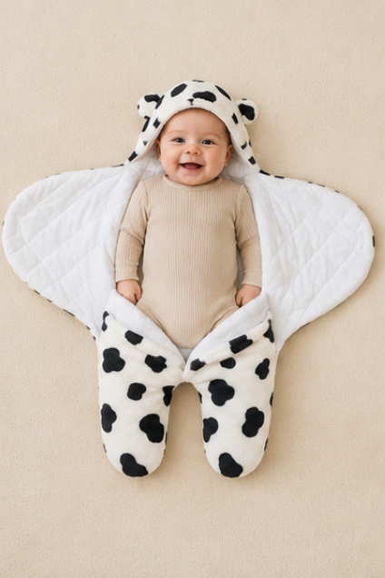 Cow Print Hooded Baby Swaddle