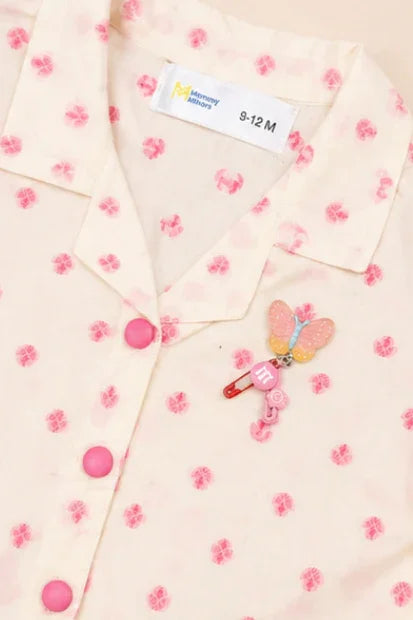 Baby Girls Printed Shirt & Palazzo Set – Cream/Pink