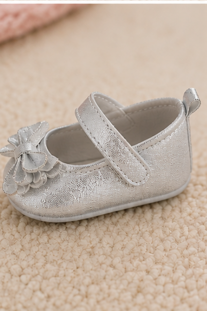 Silver Bow Detail Baby Shoes