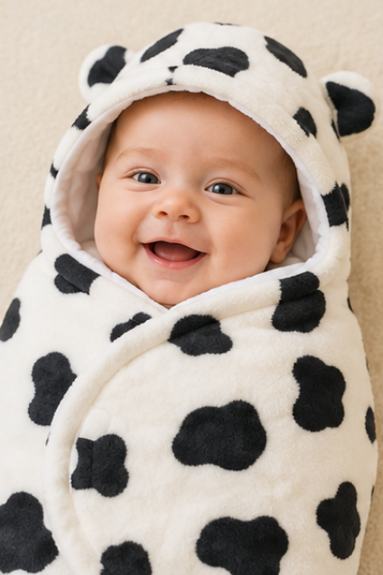 Cow Print Hooded Baby Swaddle