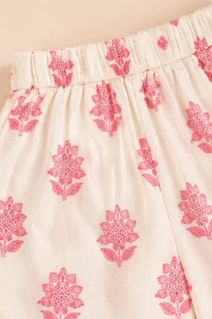 Baby Girls Printed Shirt & Palazzo Set – Cream/Pink