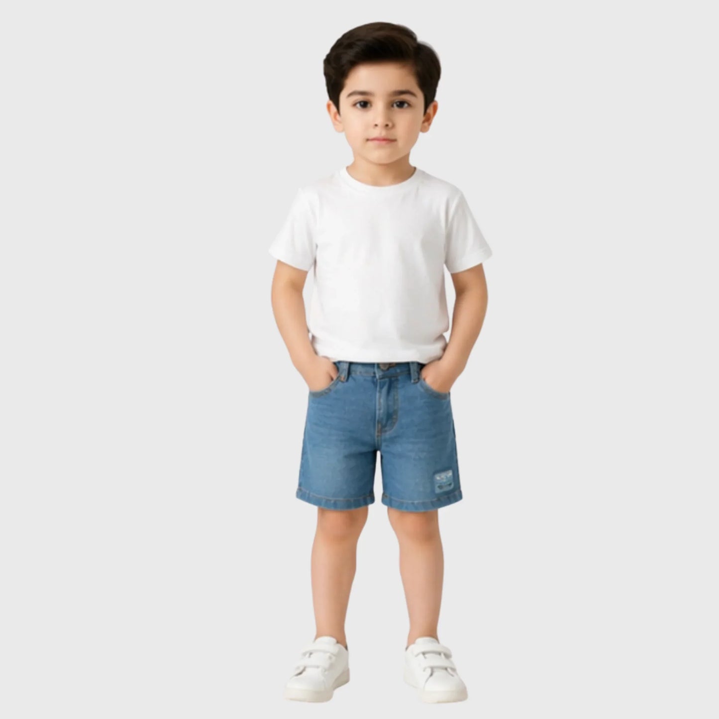 Boys Medium Wash Denim Shorts with Skater Patch