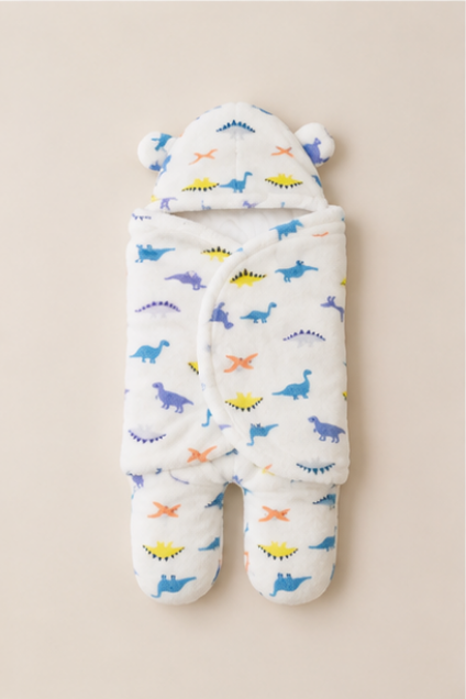 Dinosaur Print Hooded Baby Swaddle