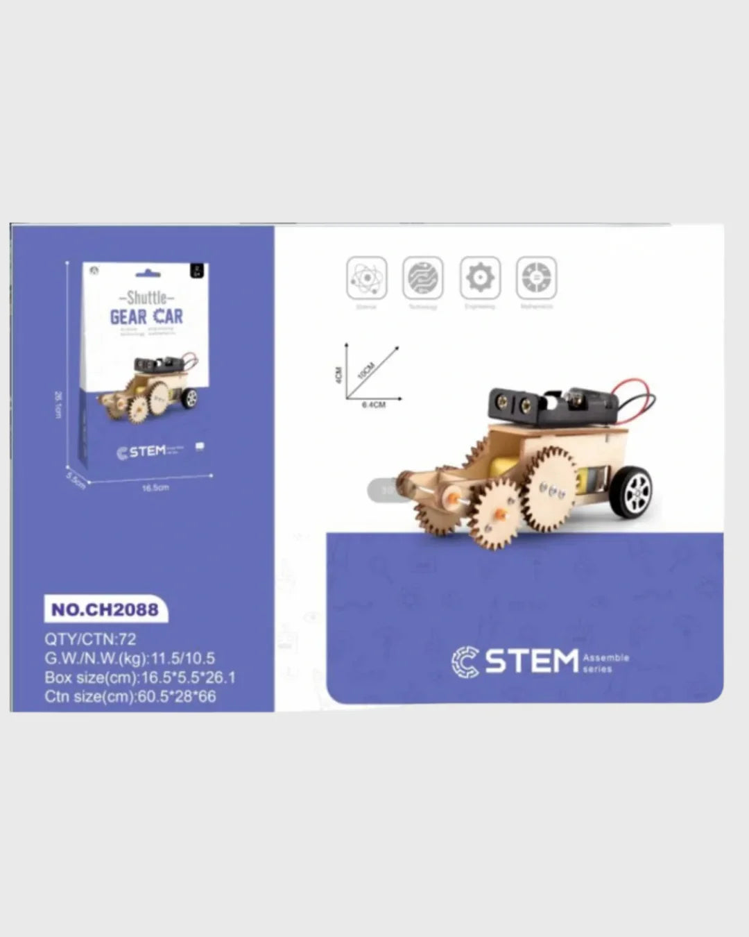 STEM GEAR CAR ASSEMBLY KIT - Build Your Own Motorized Shuttle Car (Ages 6+)