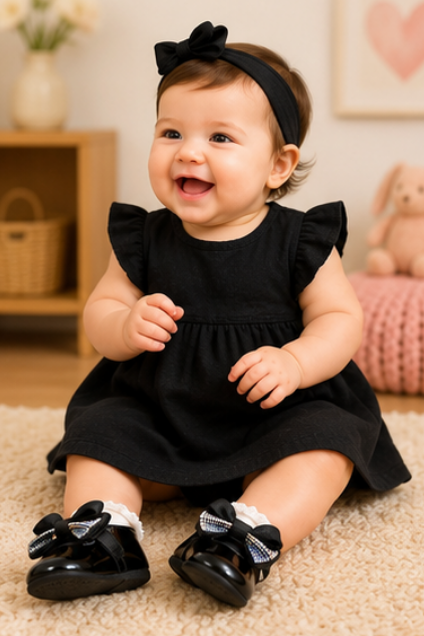 Girls’ Black Bow Party Shoes