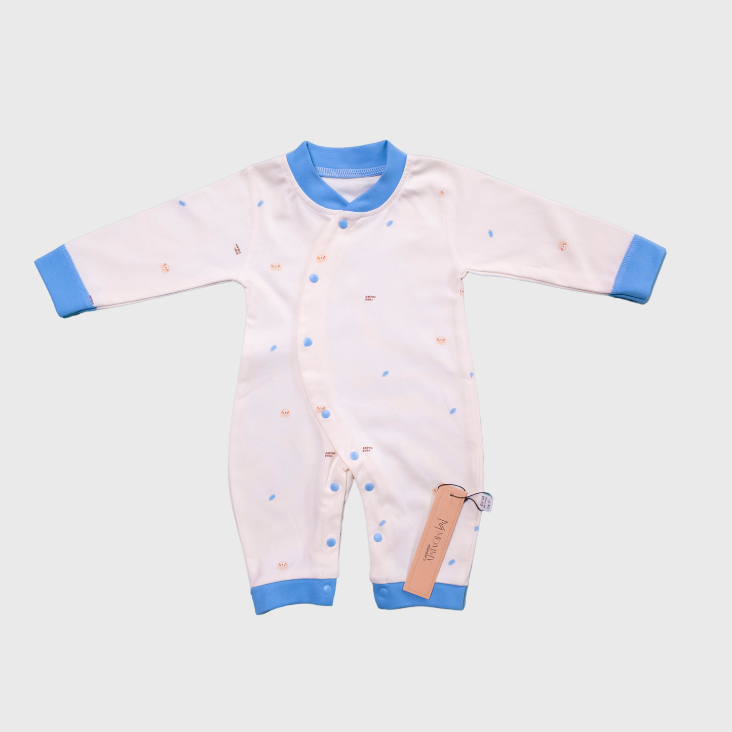 Beige & Blue Cotton Baby Romper