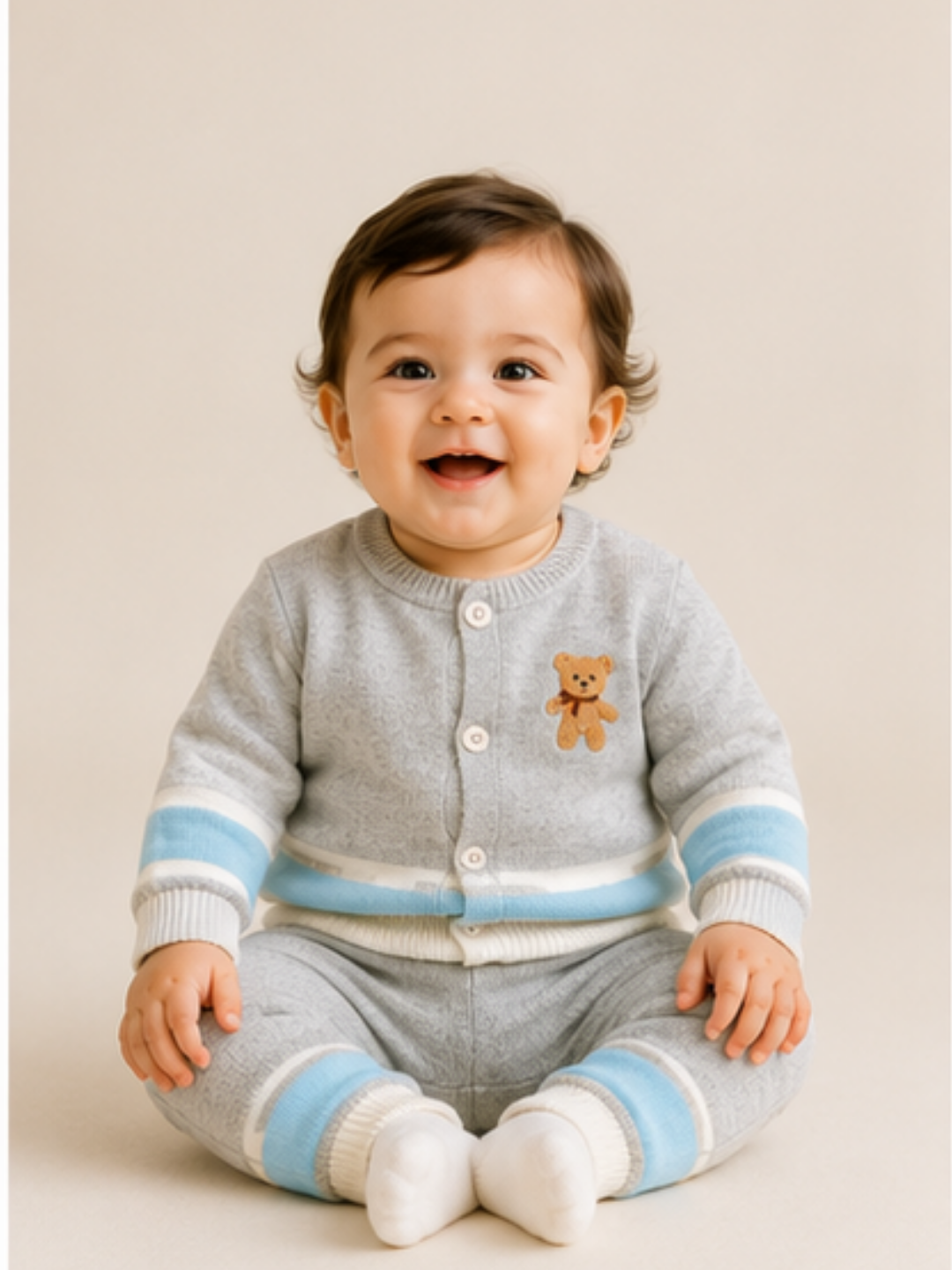 Grey and Blue Knitted Sweater Romper