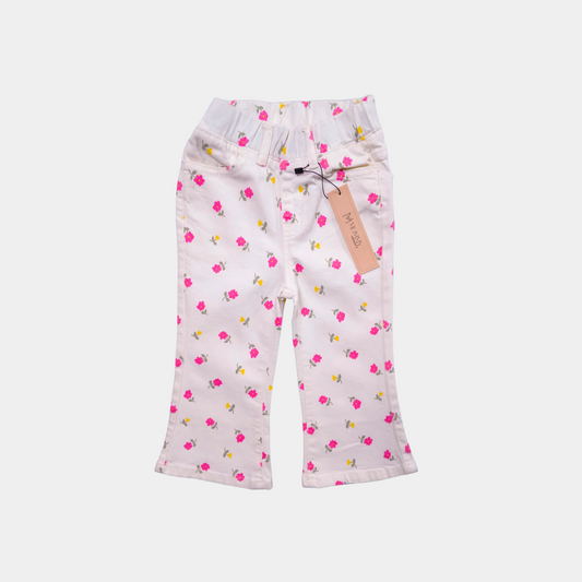 Off-White Jeans With Floral Print For Girls | 12M-14Yrs