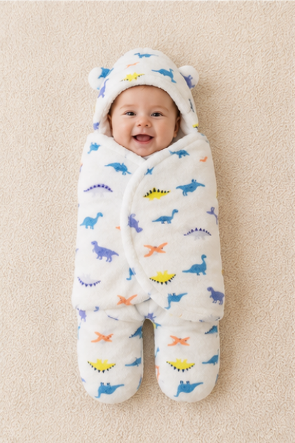 Dinosaur Print Hooded Baby Swaddle