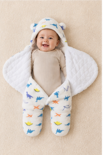 Dinosaur Print Hooded Baby Swaddle