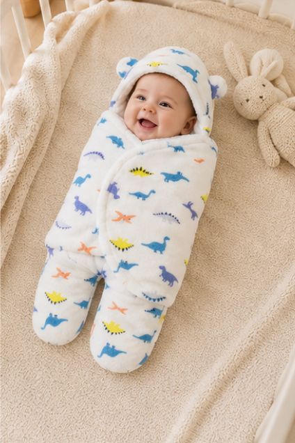 Dinosaur Print Hooded Baby Swaddle