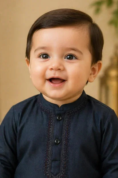 Baby Boys Embroidered Kurta & Shalwar Set – Teal Blue