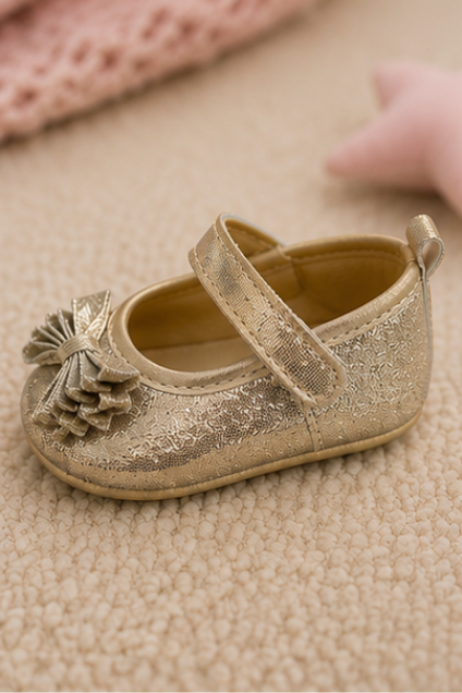Golden Bow Detail Baby Shoes
