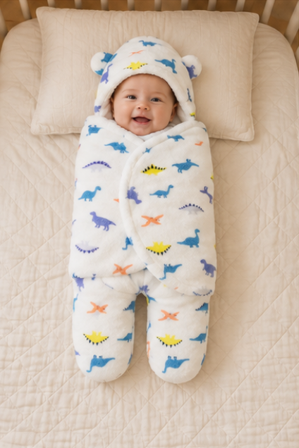 Dinosaur Print Hooded Baby Swaddle
