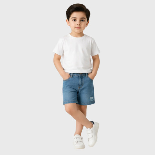 Boys Medium Wash Denim Shorts with Skater Patch