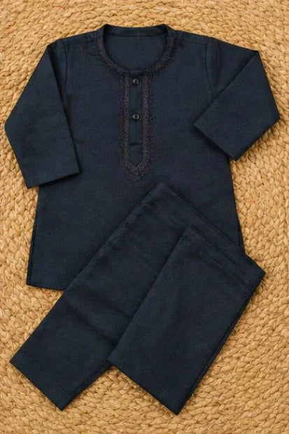 Baby Boys Embroidered Kurta & Shalwar Set – Teal Blue