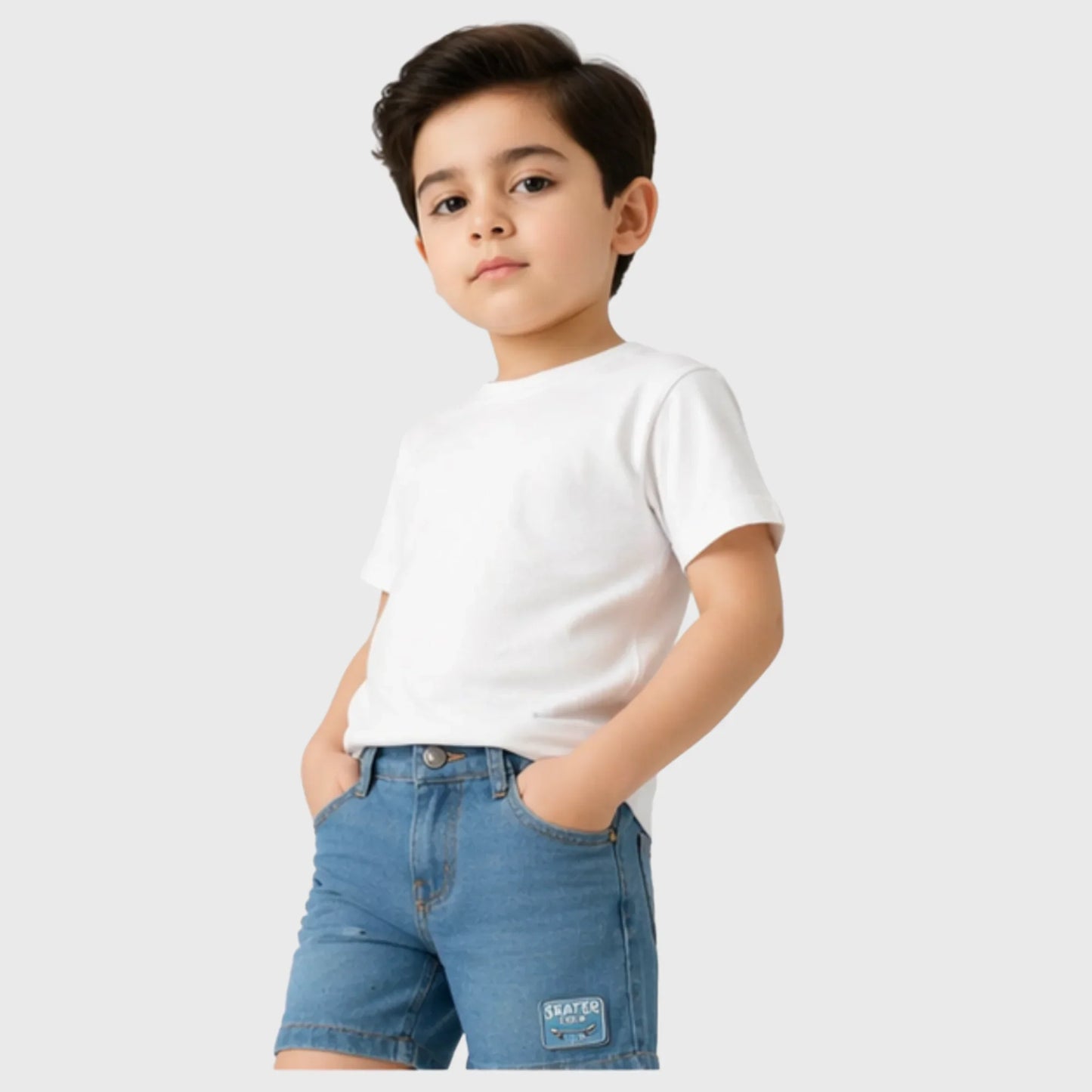Boys Medium Wash Denim Shorts with Skater Patch
