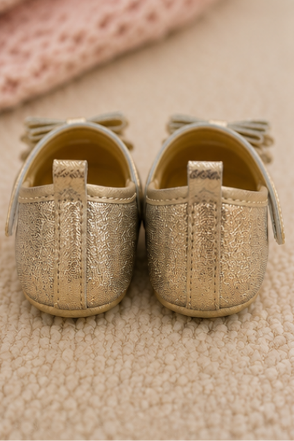 Golden Bow Detail Baby Shoes