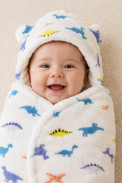Dinosaur Print Hooded Baby Swaddle
