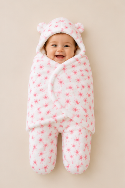 Pink Star Hooded Baby Swaddle