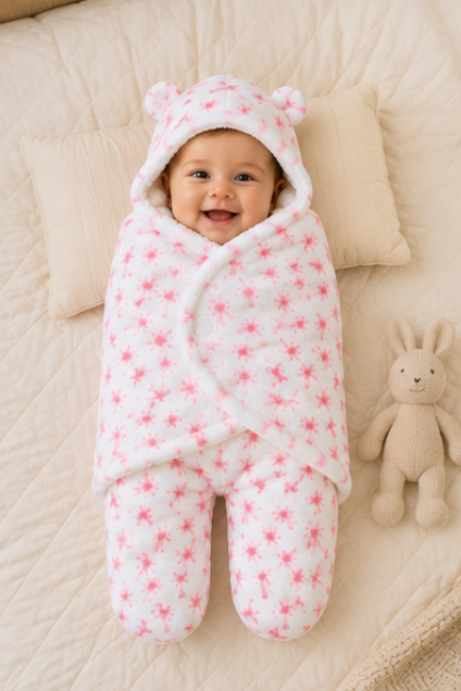 Pink Star Hooded Baby Swaddle