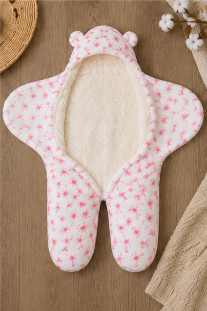 Pink Star Hooded Baby Swaddle
